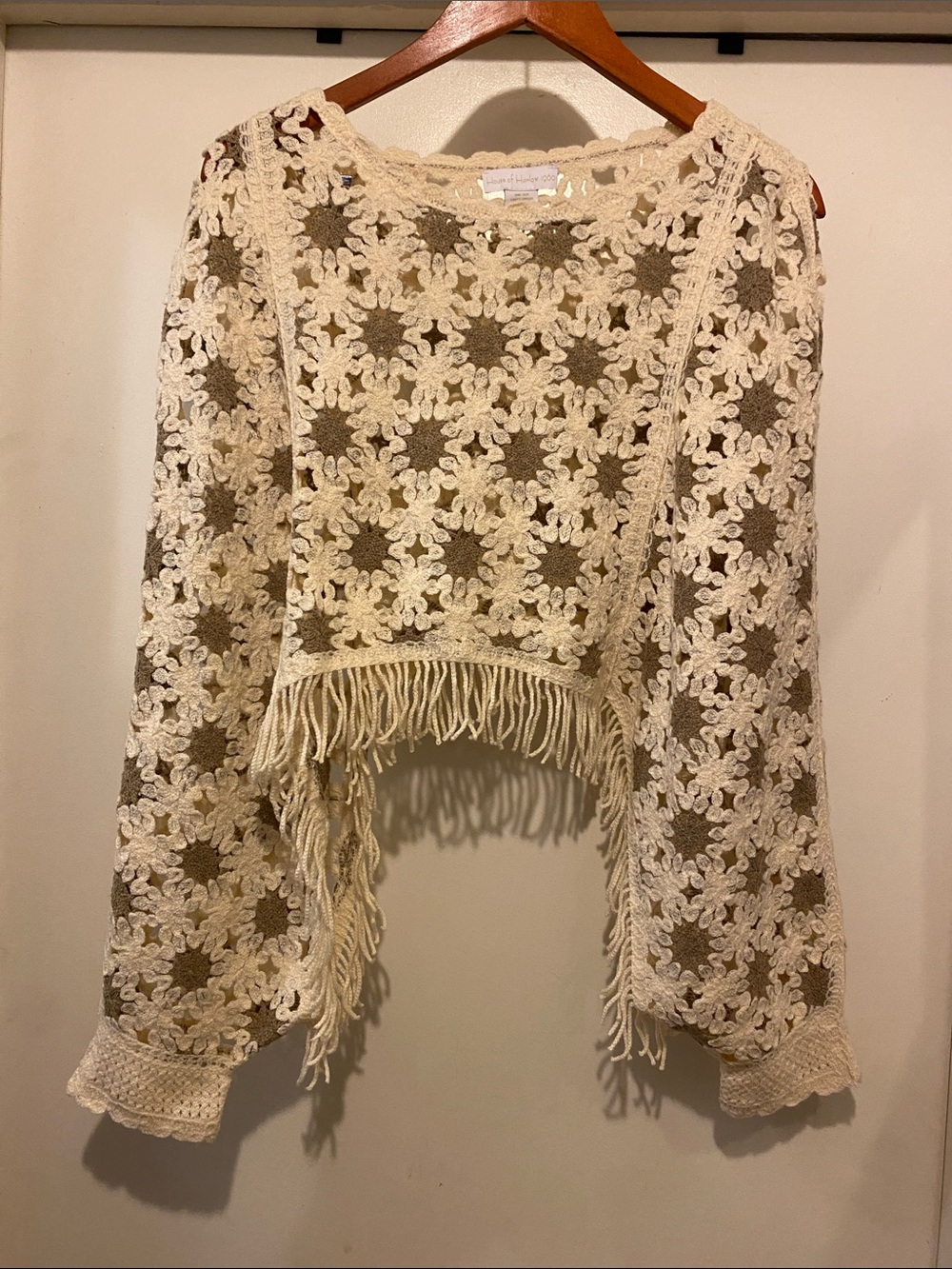 New, House of Harlow 1960 Cream Crochet Fringe Crop Top
